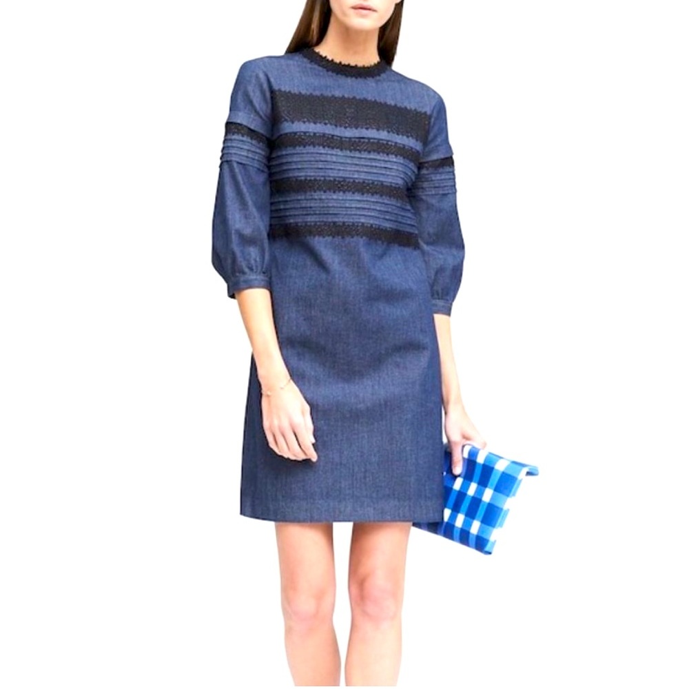 Banana Republic Denim & Black Lace Shift Dress